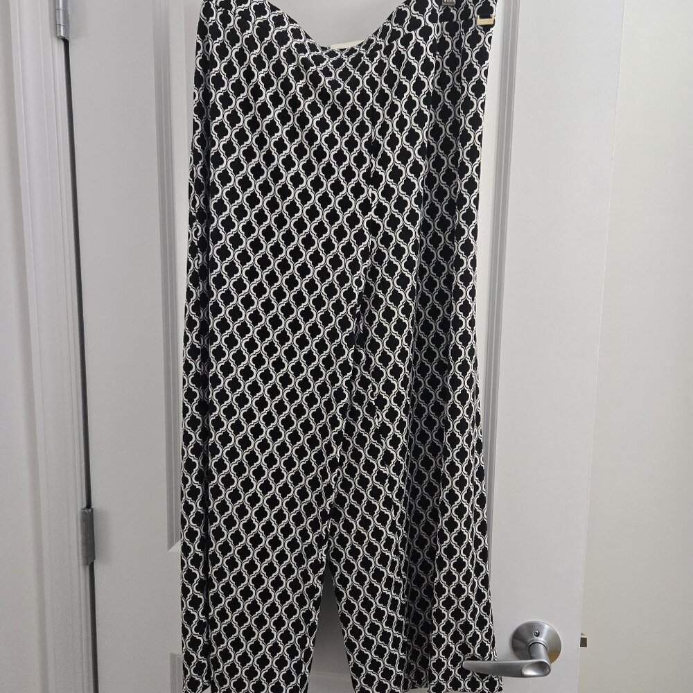 NWT Anne Klein Women's Printed Pull-On Wide-Leg Pants